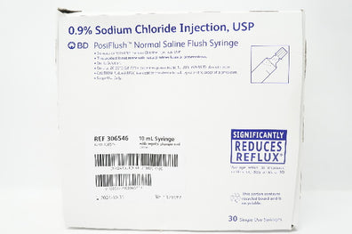 BD 306546 0.9% Sodium Chloride Injection USP Syringe 10mL - Box of 30